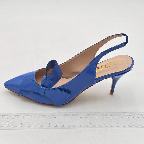 YDN Sky Blue Stiletto Heel Pumps Bow Pointed Toe Slingback Slip on Dress Shoes - Picture 2 of 8